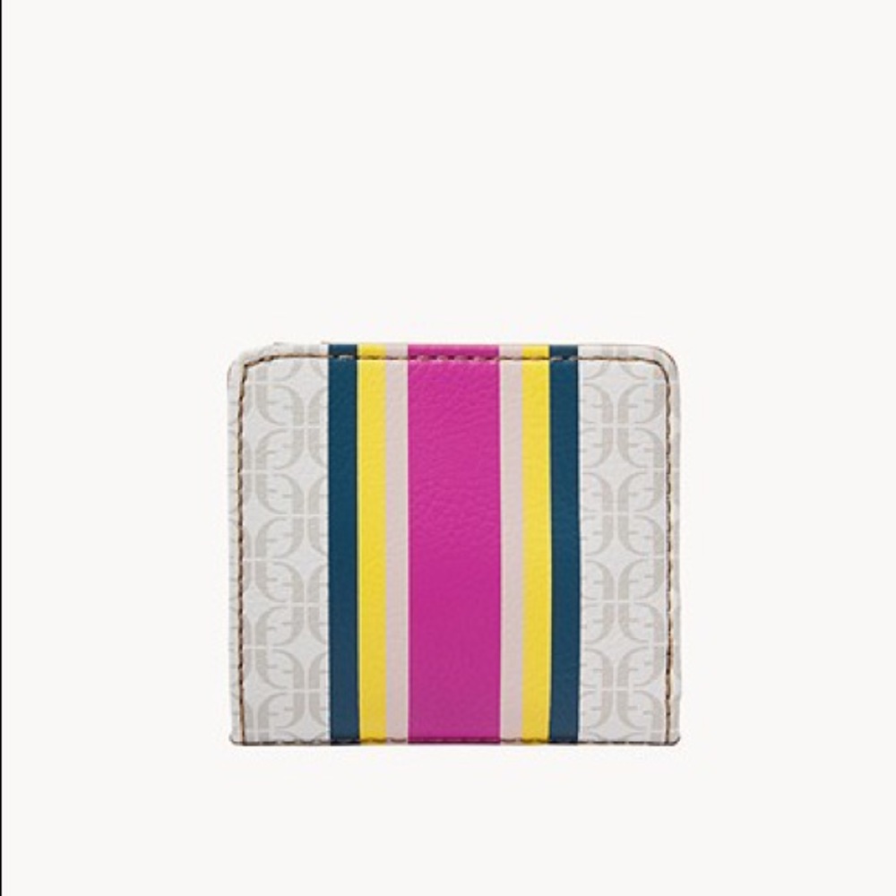 Fossil Bifold Wallet Card Holder Pink Stripe